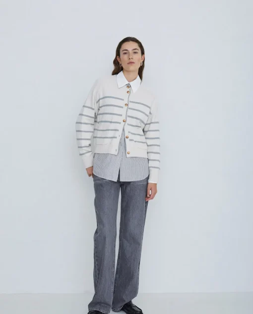 YERSE Camisa 100% algodón rayas gris claro Outlet