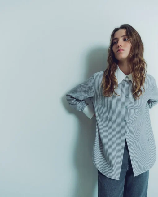 YERSE Camisa 100% algodón rayas gris claro Outlet