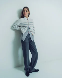 YERSE Camisa 100% algodón rayas gris claro Outlet