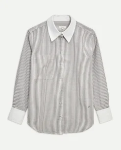 YERSE Camisa 100% algodón rayas gris claro Outlet