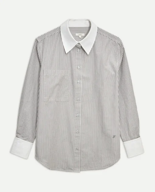 YERSE Camisa 100% algodón rayas gris claro Outlet