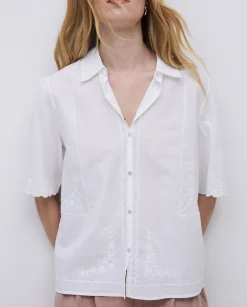 YERSE Camisa algodón bordados blanco Outlet