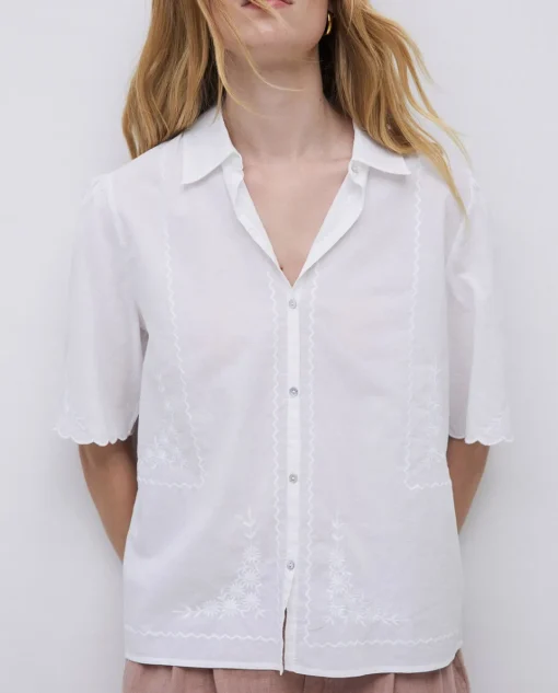 YERSE Camisa algodón bordados blanco Outlet