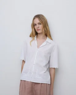 YERSE Camisa algodón bordados blanco Outlet