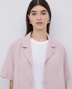 YERSE Camisa bimateria cuello solapa rosa pálido Online