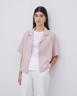 YERSE Camisa bimateria cuello solapa rosa pálido Online