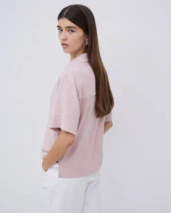 YERSE Camisa bimateria cuello solapa rosa pálido Online