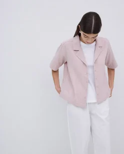YERSE Camisa bimateria cuello solapa rosa pálido Online
