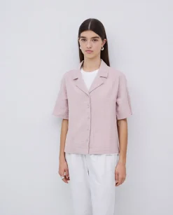 YERSE Camisa bimateria cuello solapa rosa pálido Online