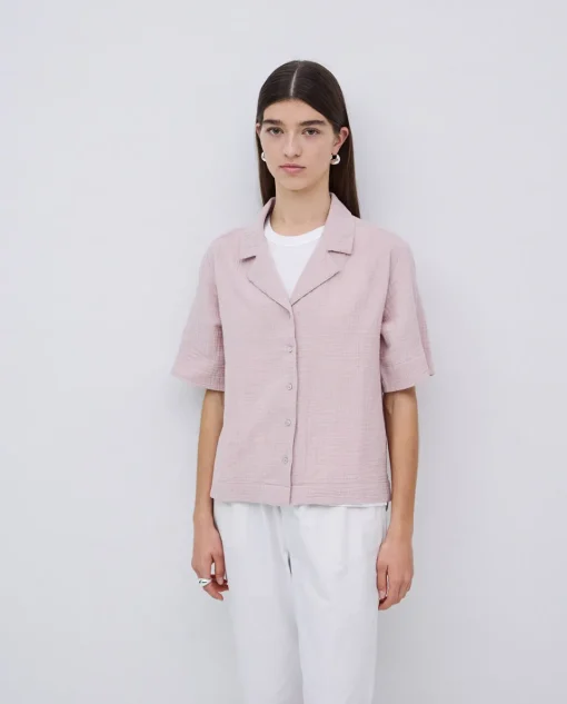 YERSE Camisa bimateria cuello solapa rosa pálido Online