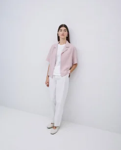 YERSE Camisa bimateria cuello solapa rosa pálido Online