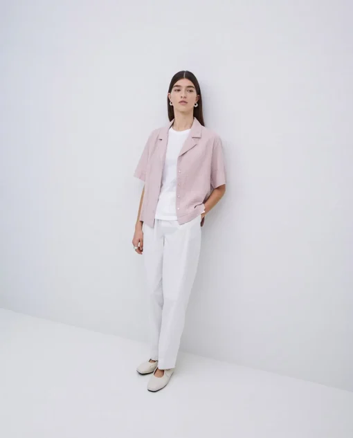 YERSE Camisa bimateria cuello solapa rosa pálido Online