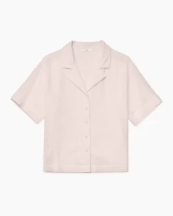 YERSE Camisa bimateria cuello solapa rosa pálido Online