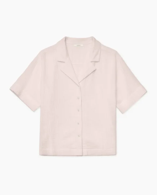 YERSE Camisa bimateria cuello solapa rosa pálido Online