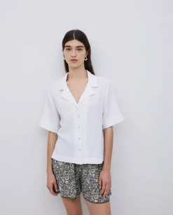 YERSE Camisa bimateria cuello solapa blanco Discount