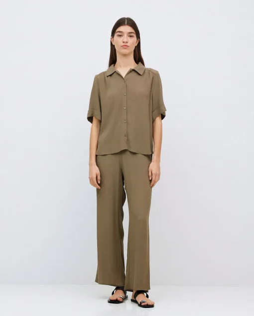 YERSE Camisa Ecovero manga corta caqui Clearance