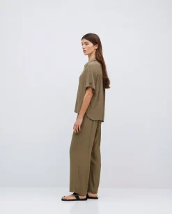 YERSE Camisa Ecovero manga corta caqui Clearance
