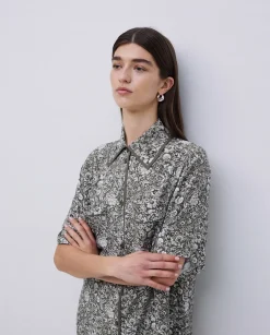 YERSE Camisa fluida floral caqui Clearance