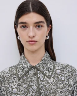 YERSE Camisa fluida floral caqui Clearance