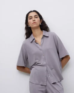 YERSE Camisa fluida manga corta gris Sale
