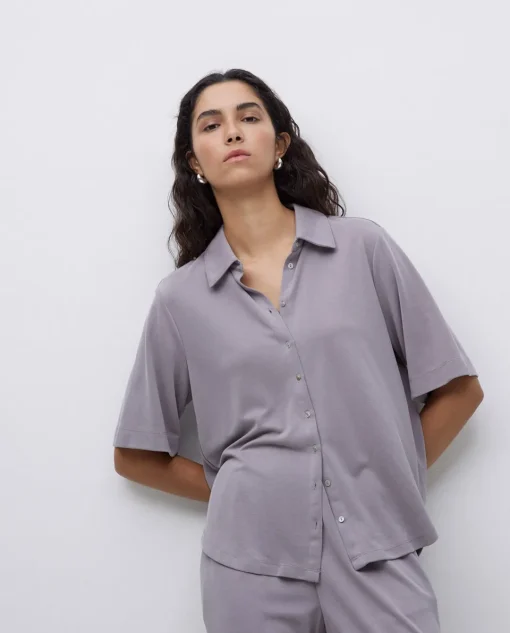 YERSE Camisa fluida manga corta gris Sale