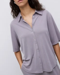 YERSE Camisa fluida manga corta gris Sale