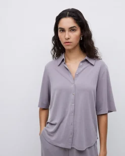 YERSE Camisa fluida manga corta gris Sale