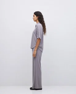 YERSE Camisa fluida manga corta gris Sale