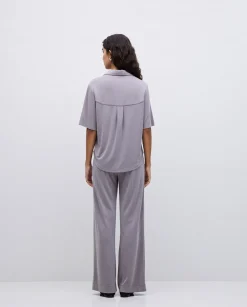 YERSE Camisa fluida manga corta gris Sale