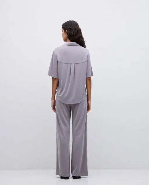 YERSE Camisa fluida manga corta gris Sale