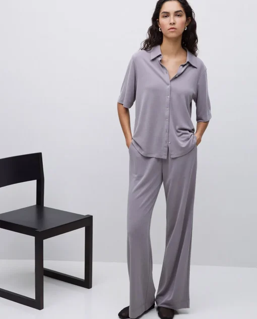 YERSE Camisa fluida manga corta gris Sale