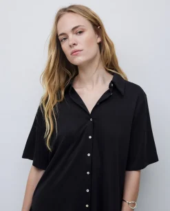 YERSE Camisa fluida manga corta negro Discount