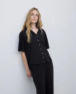 YERSE Camisa fluida manga corta negro Discount