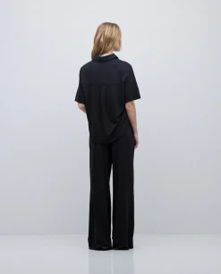 YERSE Camisa fluida manga corta negro Discount