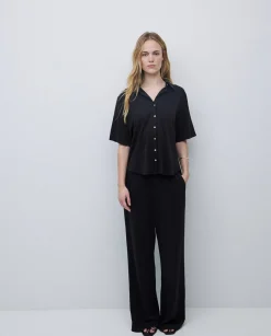 YERSE Camisa fluida manga corta negro Discount