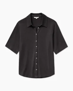 YERSE Camisa fluida manga corta negro Discount