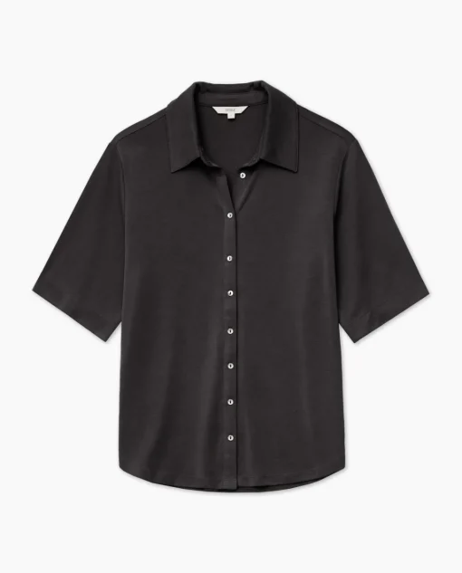 YERSE Camisa fluida manga corta negro Discount