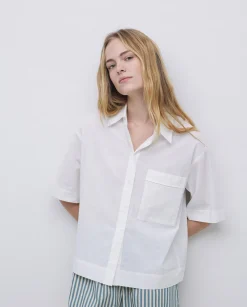YERSE Camisa manga corta popelín blanco Fashion