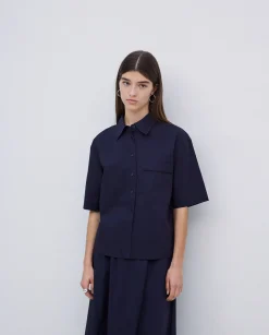 YERSE Camisa manga corta popelín azul oscuro New