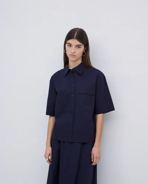 YERSE Camisa manga corta popelín azul oscuro New