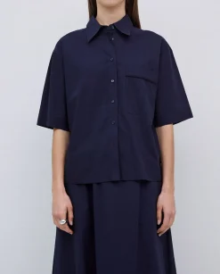 YERSE Camisa manga corta popelín azul oscuro New