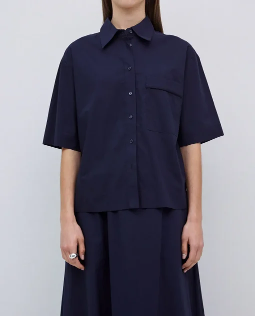 YERSE Camisa manga corta popelín azul oscuro New