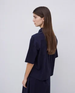 YERSE Camisa manga corta popelín azul oscuro New