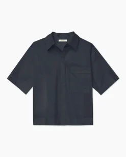 YERSE Camisa manga corta popelín azul oscuro New