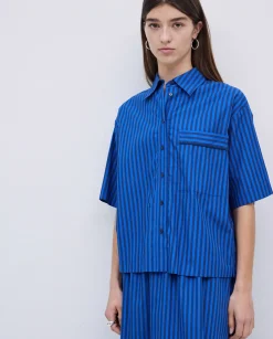 YERSE Camisa popelín rayas azul oscuro Hot