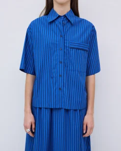 YERSE Camisa popelín rayas azul oscuro Hot