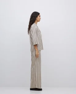 YERSE Camisa tencel cuello solapa rayas crudo Online