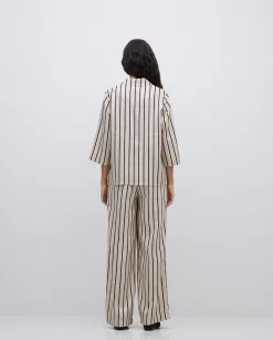 YERSE Camisa tencel cuello solapa rayas crudo Online