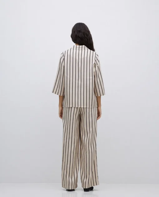YERSE Camisa tencel cuello solapa rayas crudo Online