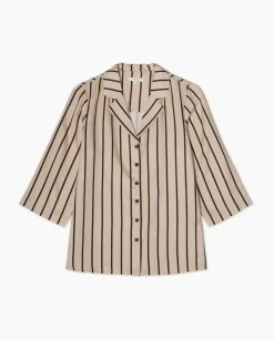 YERSE Camisa tencel cuello solapa rayas crudo Online